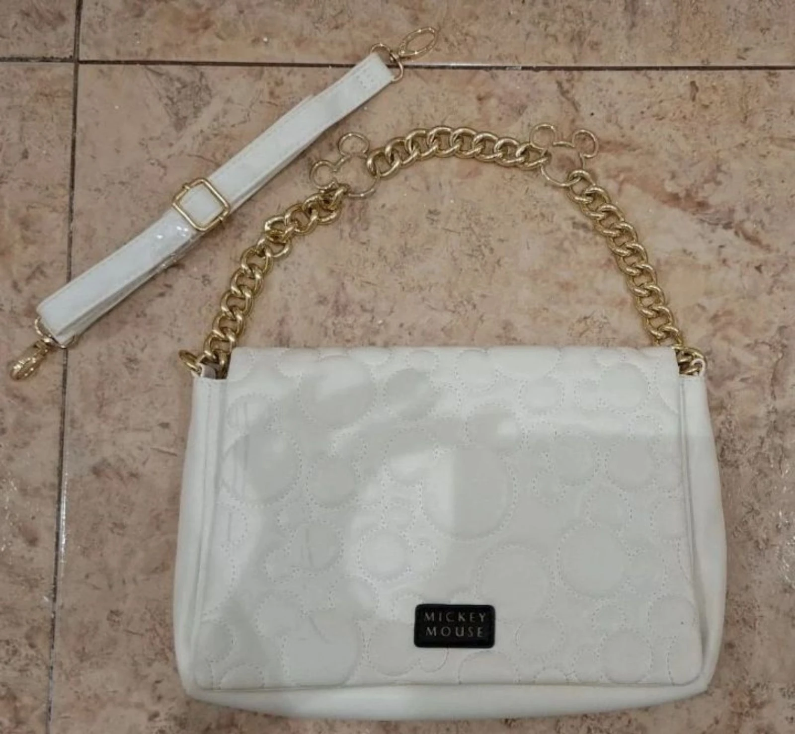 Witte Mickey Mouse tas met gouden ketting + lange riem in vintage stijl limited edition Y2K – photo 3